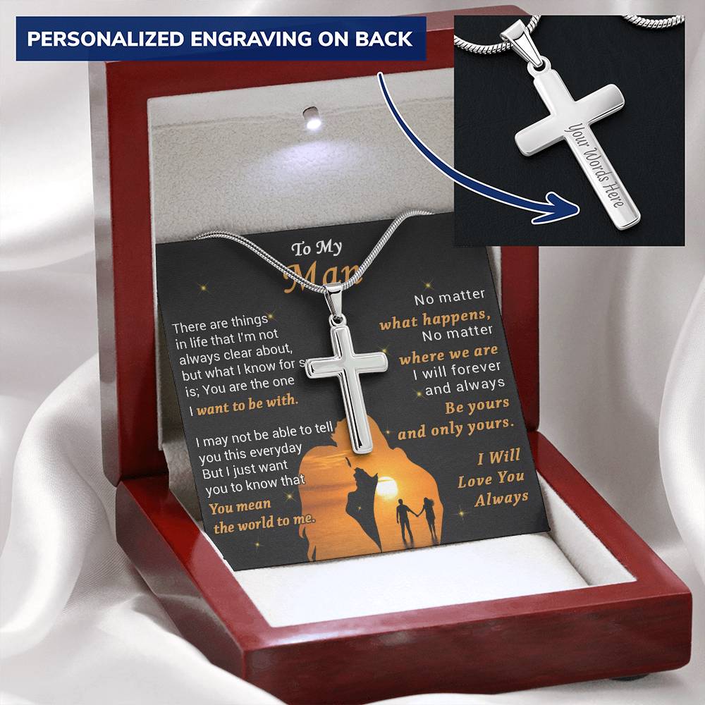 For Your Man - Where We Are - Cross Customize Engraved Cross Necklace