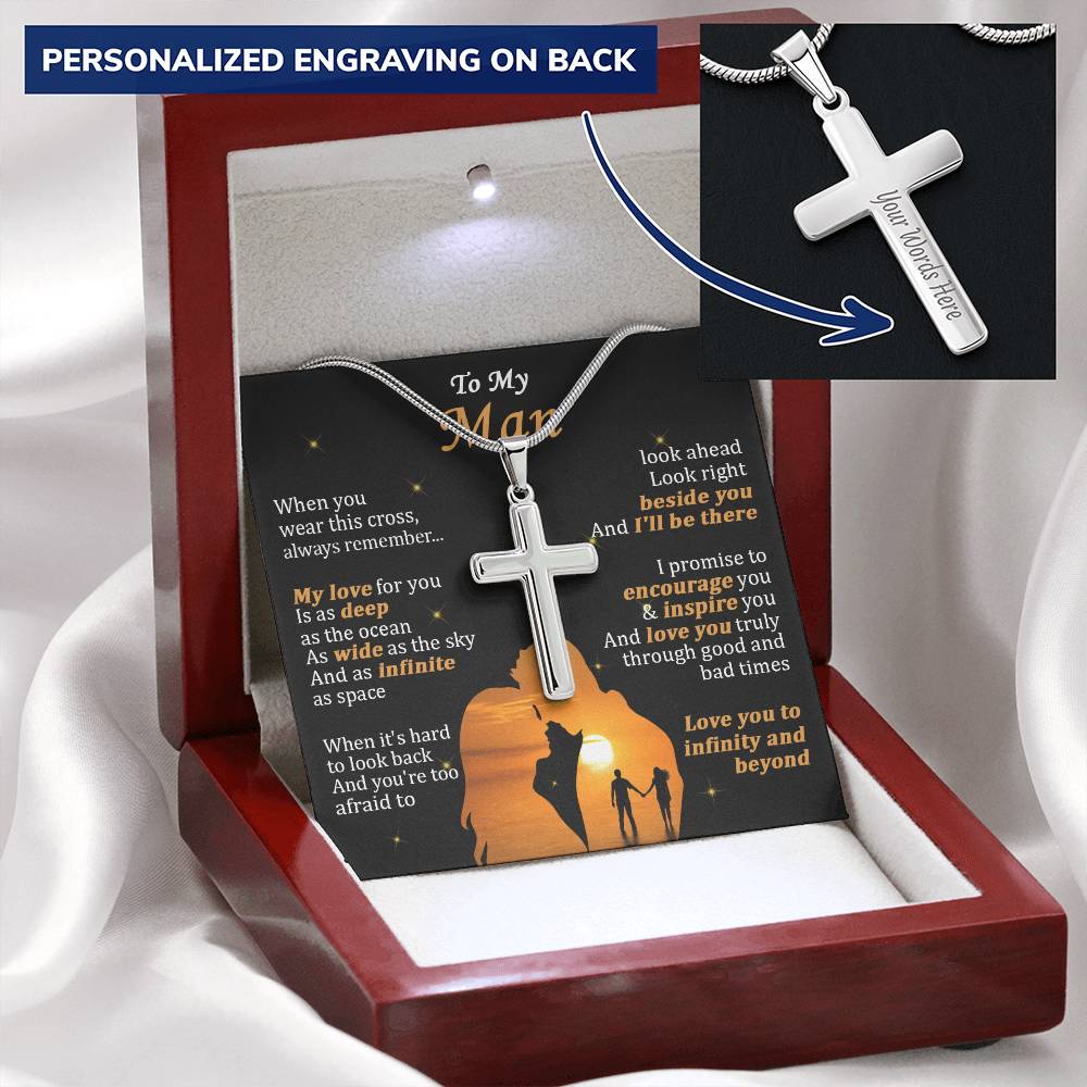 For Your Man - As The Ocean - Cross Customize Engraved Cross Necklace
