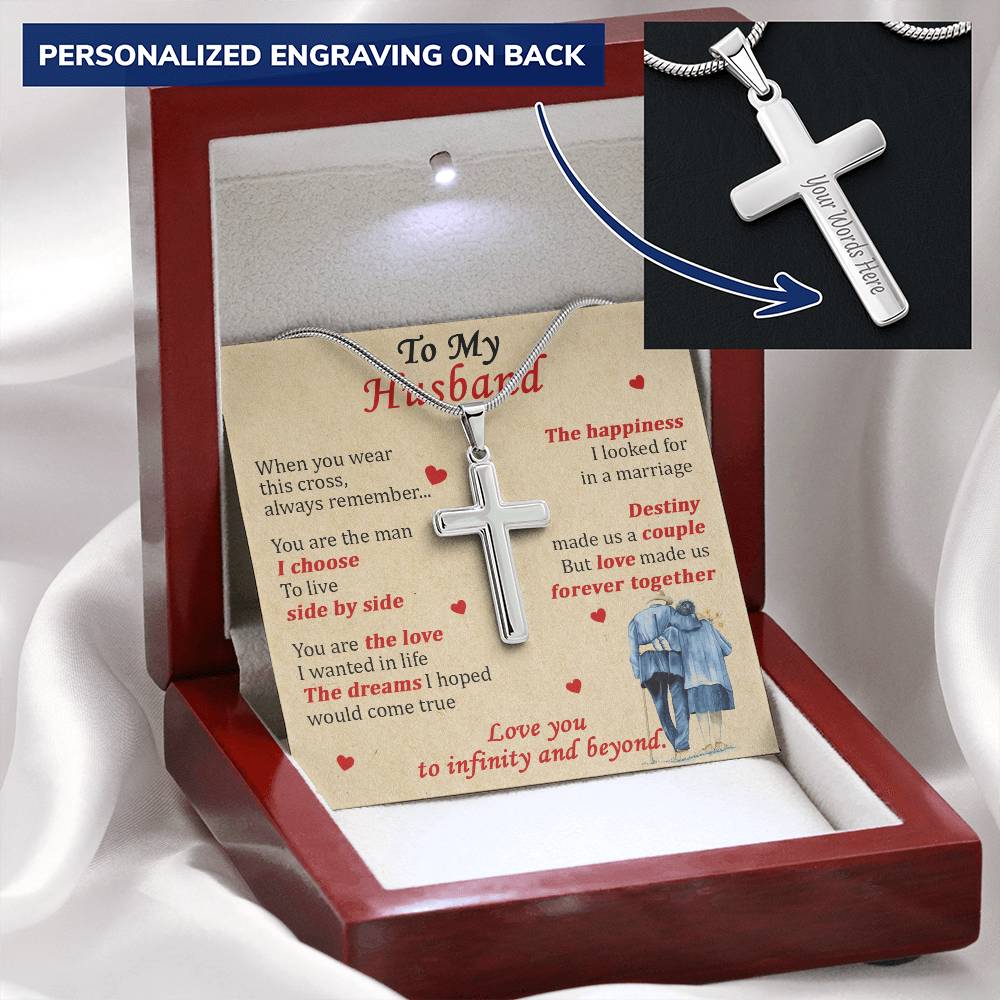 For Husband - Live Side By Side - Cross Customize Engraved Cross Necklace