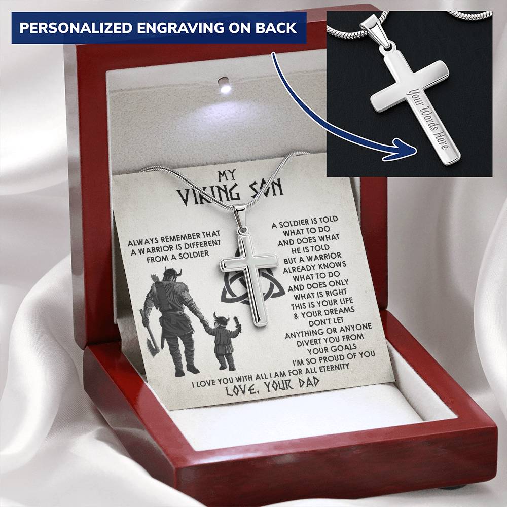Cross Necklace Gifts For Son To My Viking Son Necklace Christian Cross Necklace For Son Viking Necklace Customize Engraved Cross Necklace