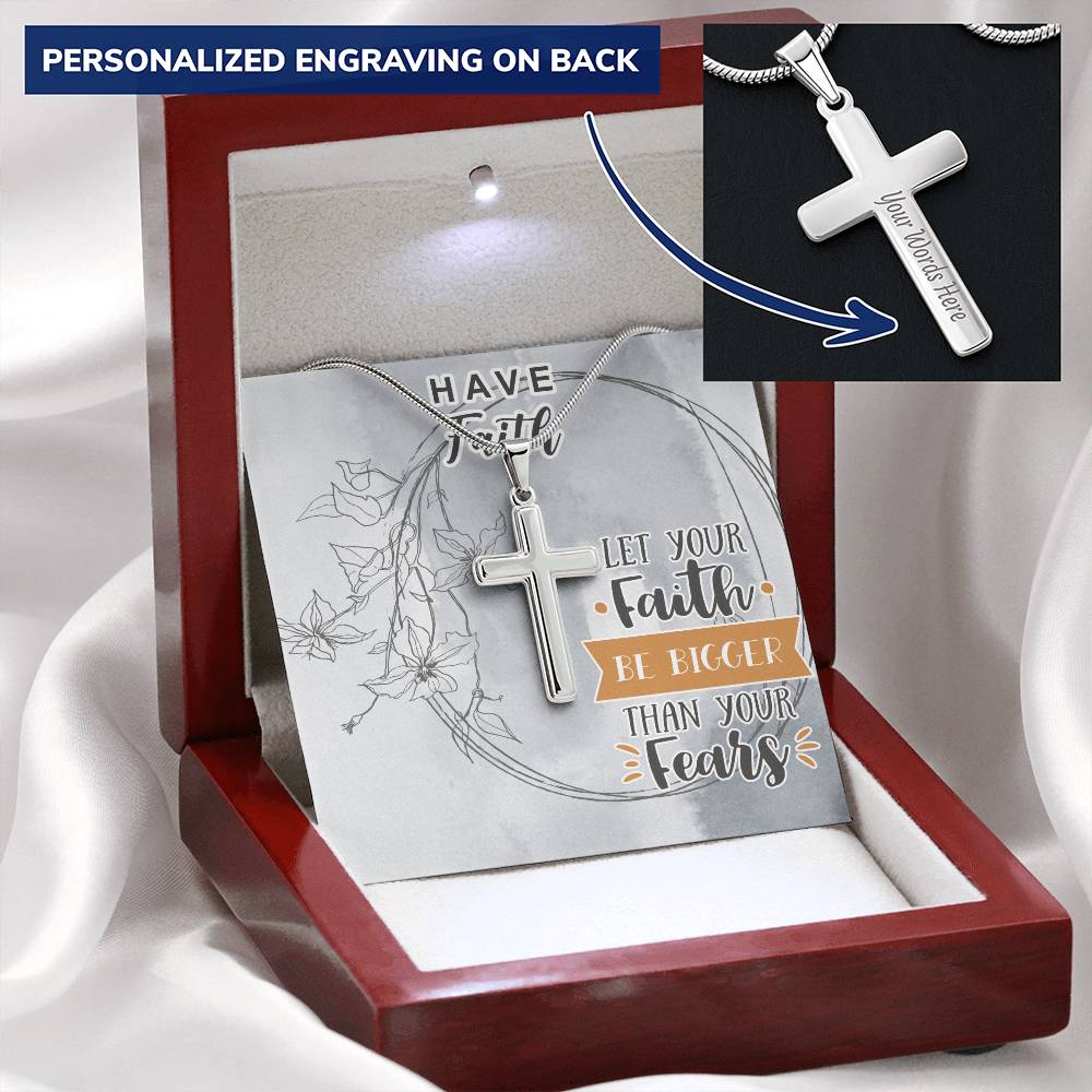 Dad To Son Gifts Cross Necklace Chain Bible Verse - Let Your Faith Be Bigger Than Your Fears Customize Engraved Cross Necklace
