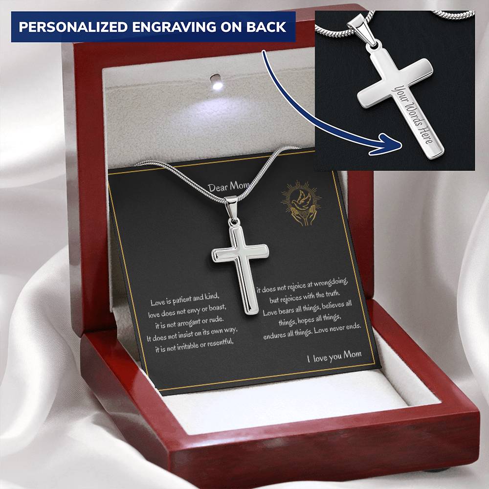 Dear Mom Corinthians 134-13 Customize Engraved Cross Necklace