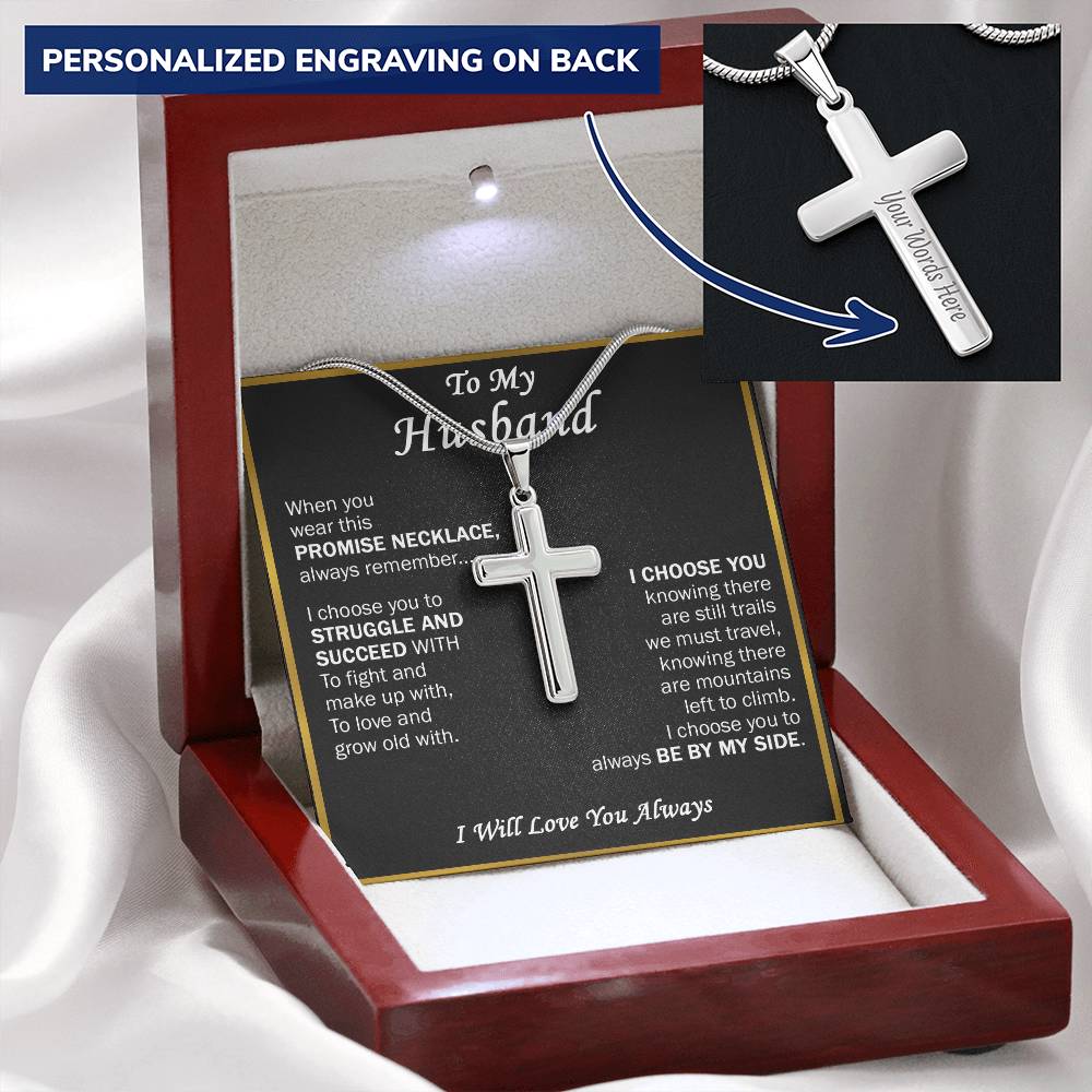 Gift For Husband - My Side - Cross Customize Engraved Cross Necklace