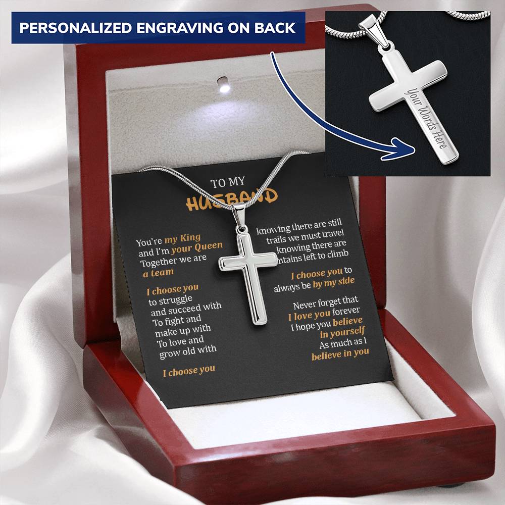 Gift For Husband - Cross Necklace For Men To My Husband From Wife Husband Birthday Gift Customize Engraved Cross Necklace