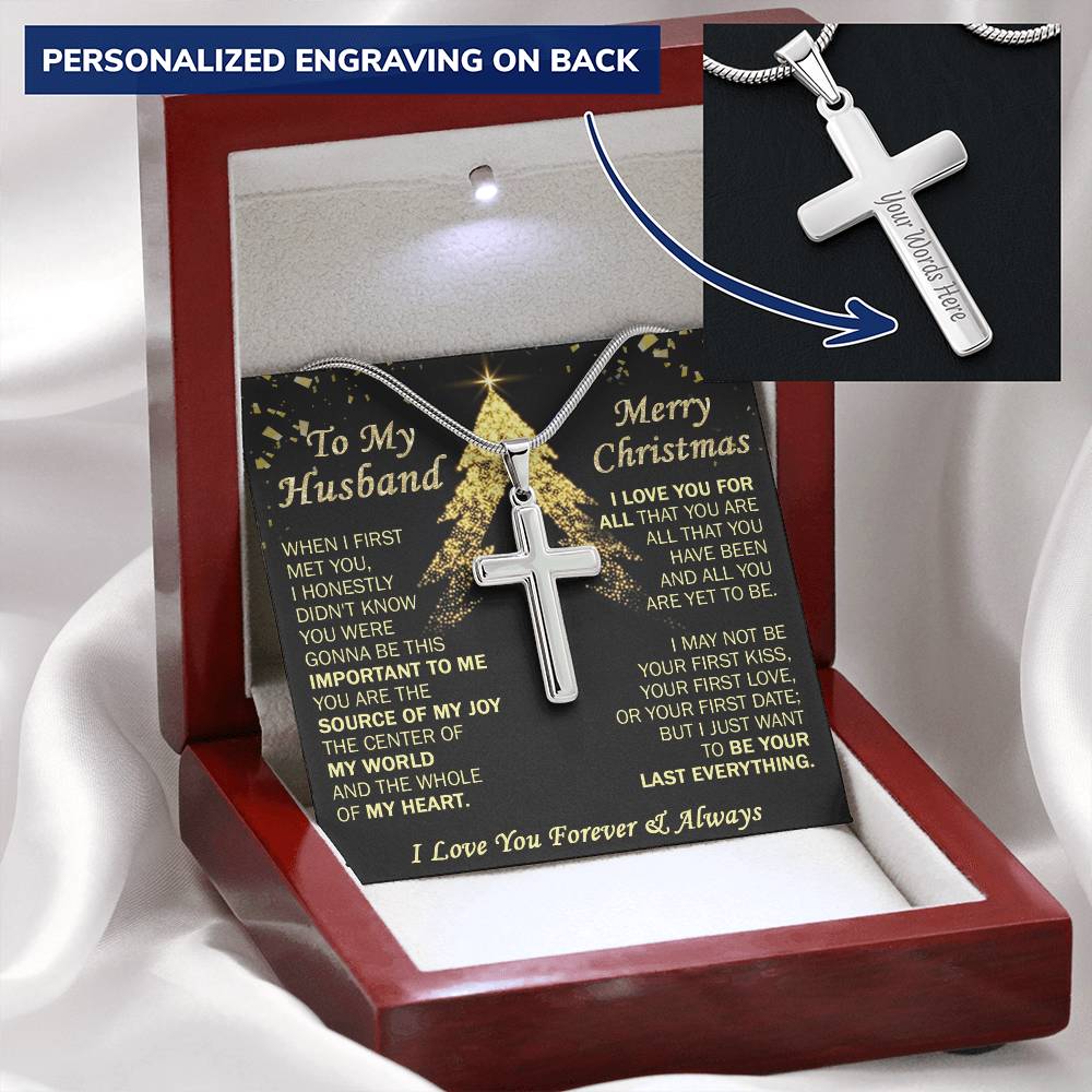 Gift For Husband - Joy - Cross Customize Engraved Cross Necklace