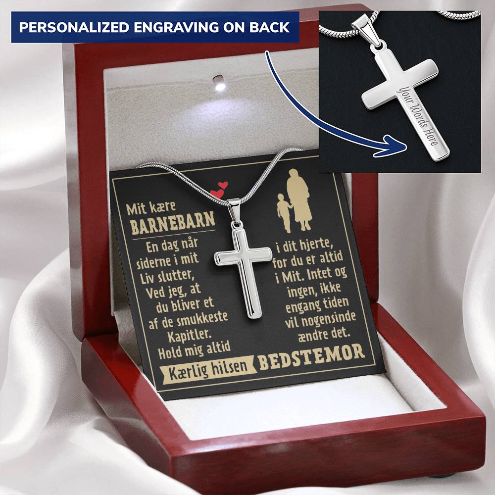 Gave Til Barnebarn - Korshalskæde 1 Customize Engraved Cross Necklace