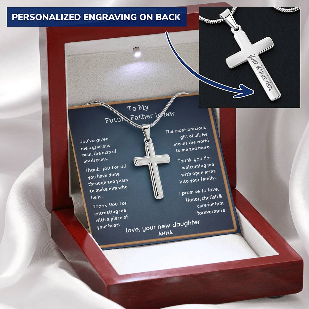 Future Father In Law-Gracious Man Customize Engraved Cross Necklace