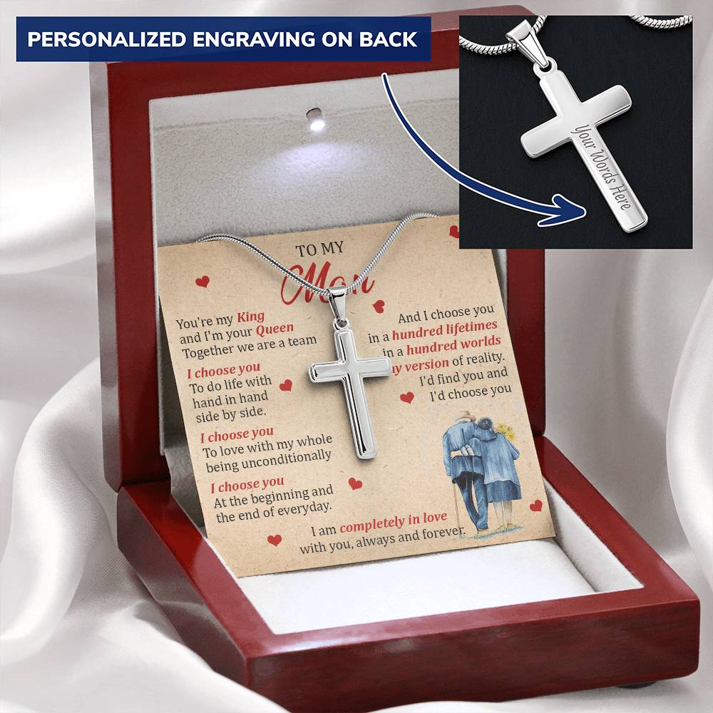 For Your Man - The Beginning And The End - Cross Customize Engraved Cross Necklace