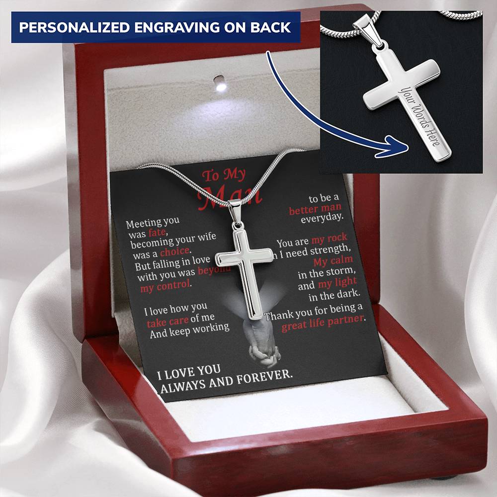For Your Man - Take Care Of Me - Cross Customize Engraved Cross Necklace