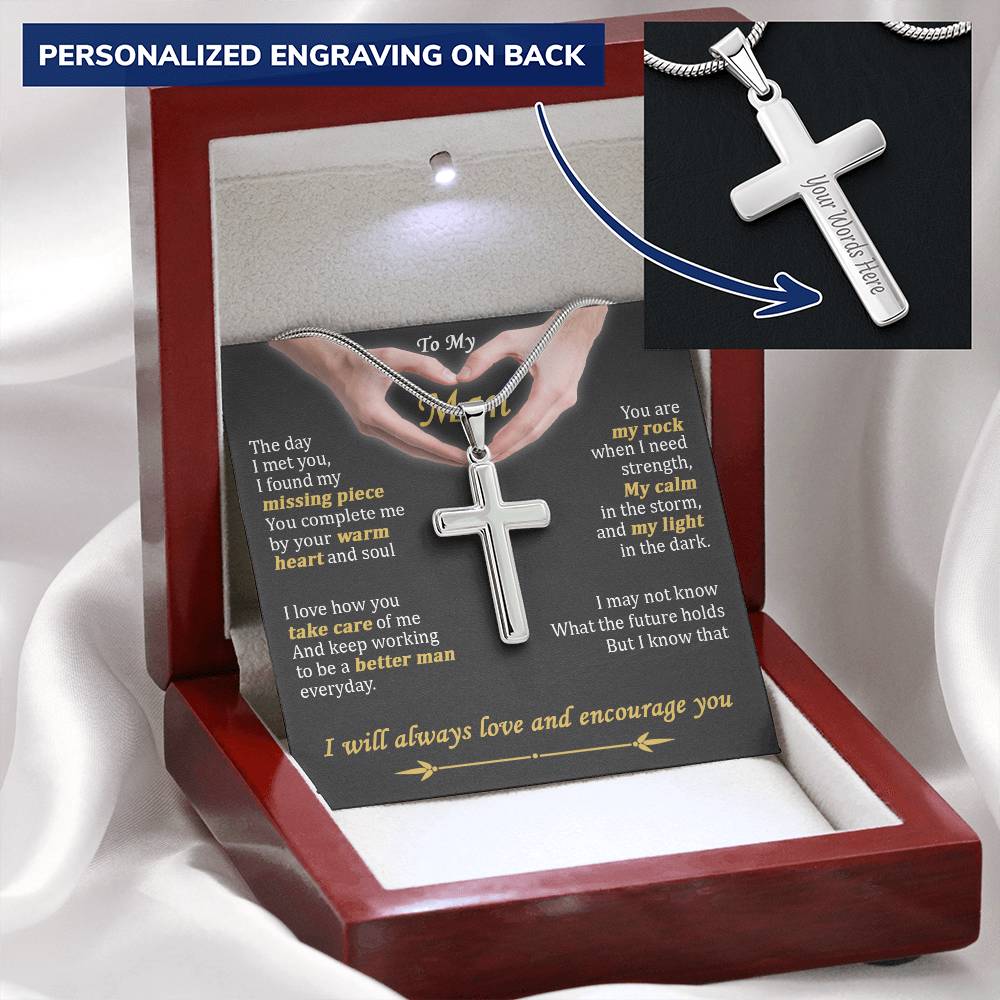 For Your Man - Warm Heart - Cross Customize Engraved Cross Necklace