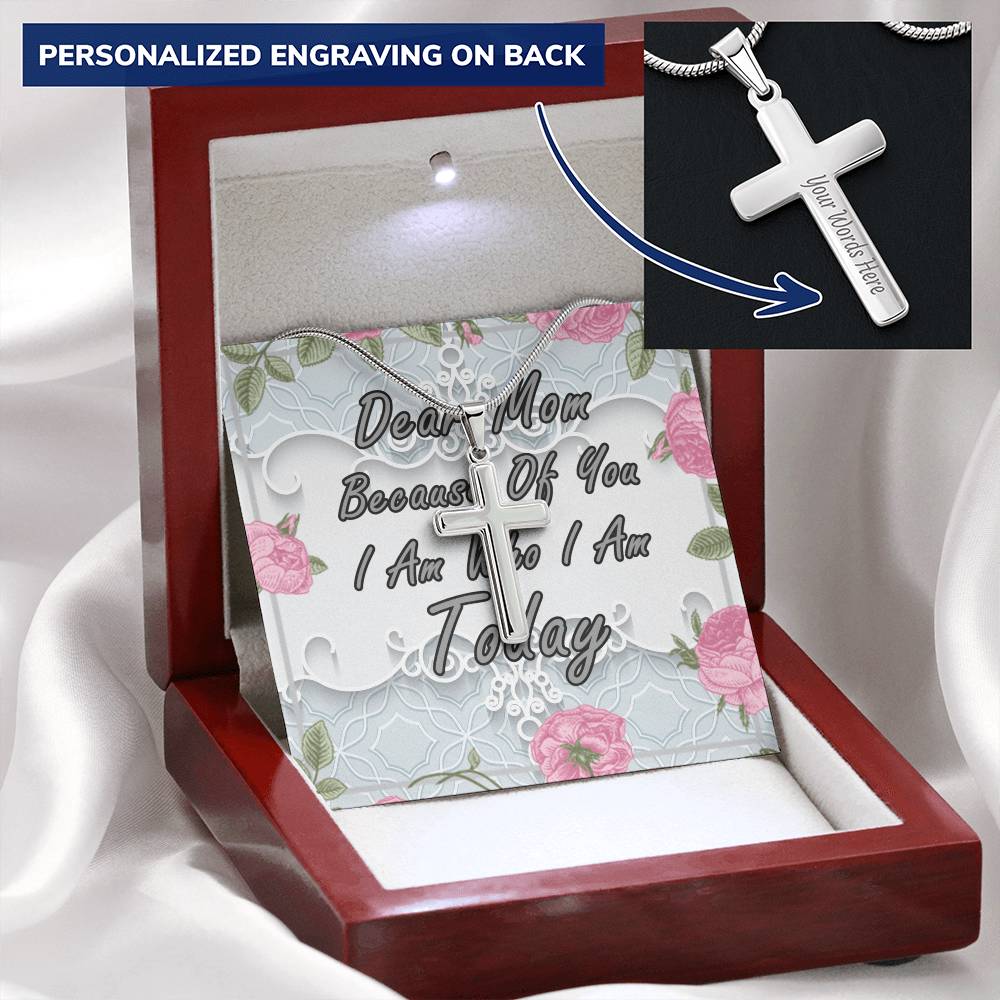 Dear Mom Cross Customize Engraved Cross Necklace