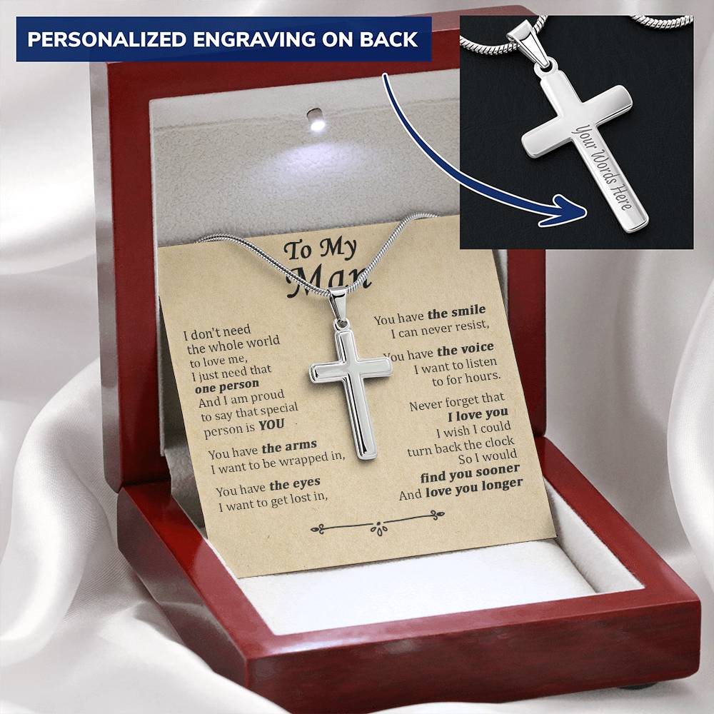 For Your Man - Find You Sooner - Cross 1 Customize Engraved Cross Necklace