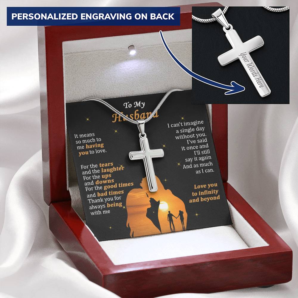For Husband - Always Being With Me - Cross Customize Engraved Cross Necklace