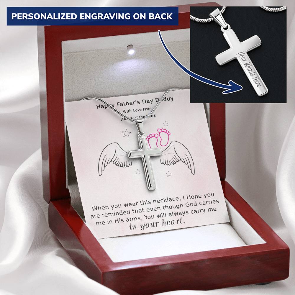 Angel 3 Customize Engraved Cross Necklace