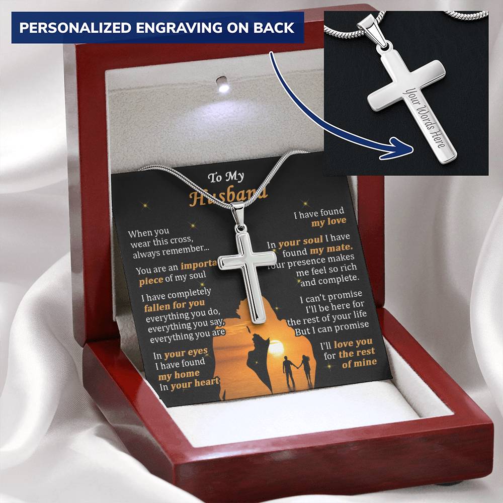 For Husband - Piece Of My Soul - Cross Customize Engraved Cross Necklace