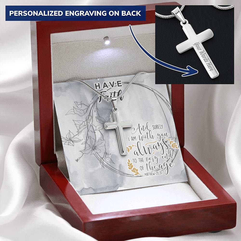 Dad To Son Gifts Cross Necklace Chain Bible Verse - And Surely I Am With You Always To The Very End Of The Age Customize Engraved Cross Necklace