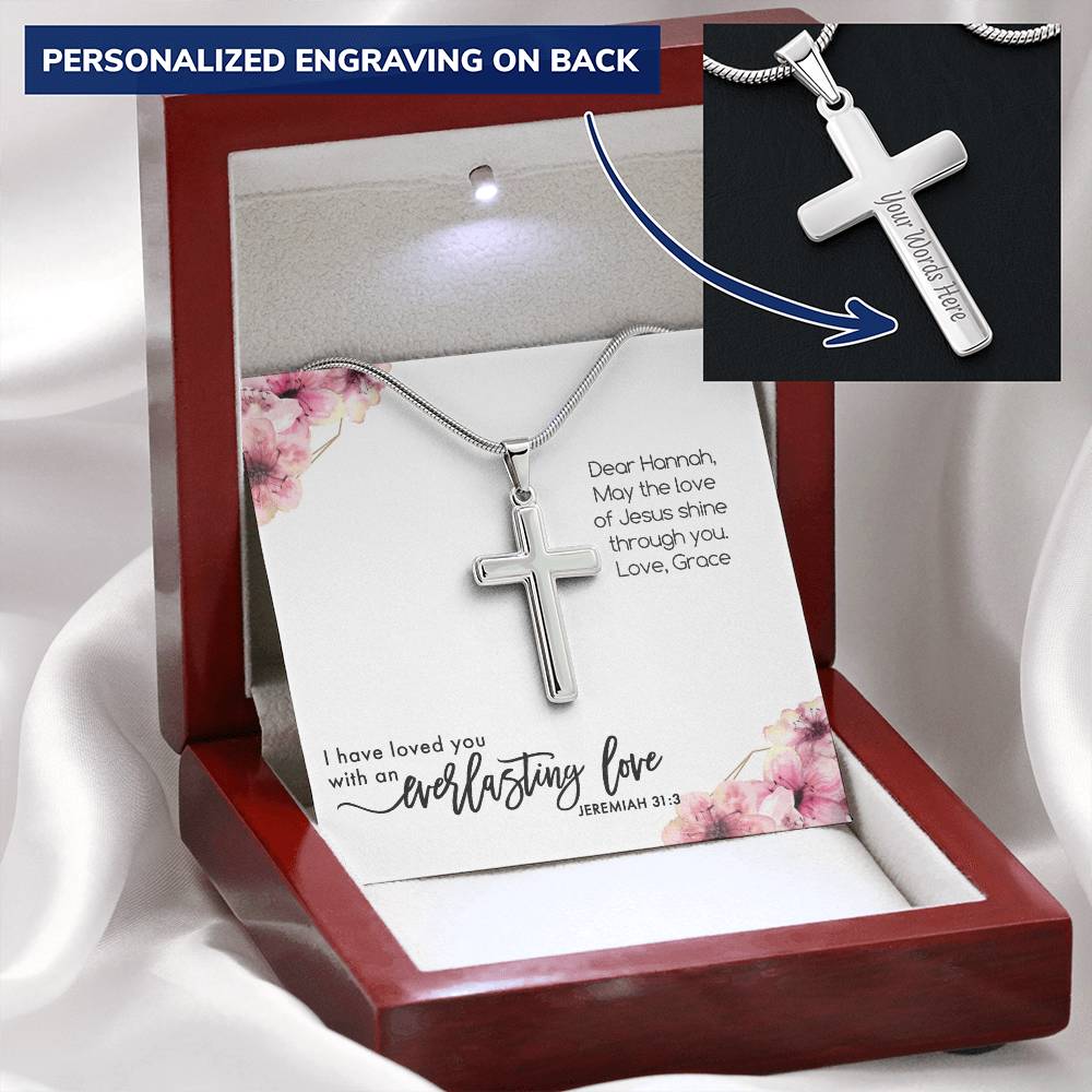 Baptism Cross Gift For Women - I Have Loved You With An Everlasting Love Card Customize Engraved Cross Necklace