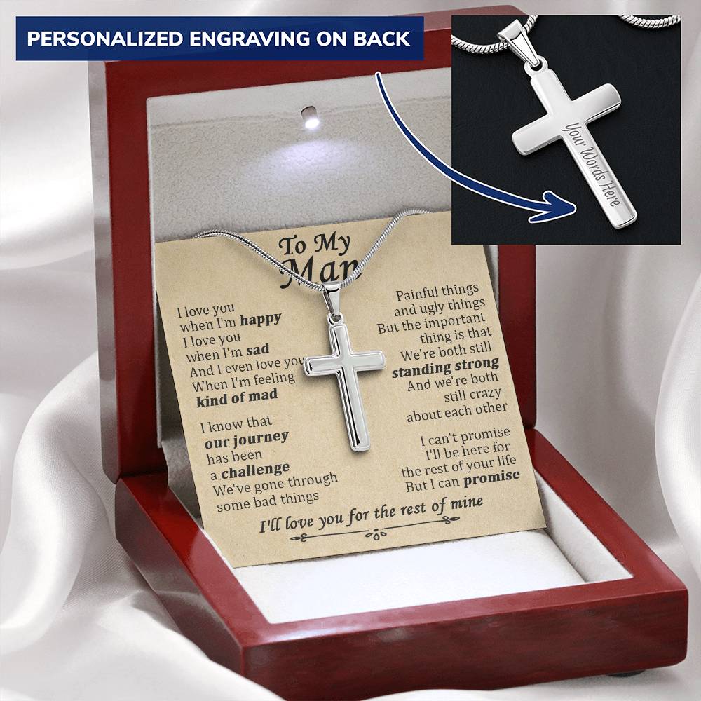 For Your Man - When I'm Happy - Cross Customize Engraved Cross Necklace