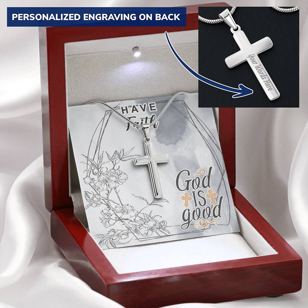 Dad To Son Gifts Cross Necklace Chain Bible Verse - God Is Good Customize Engraved Cross Necklace