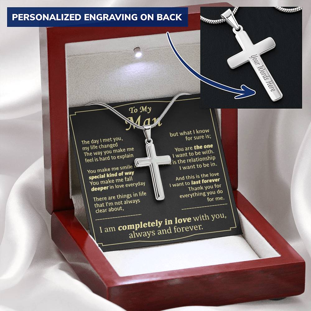 For Your Man - The Day I Met You - Cross 1 Customize Engraved Cross Necklace