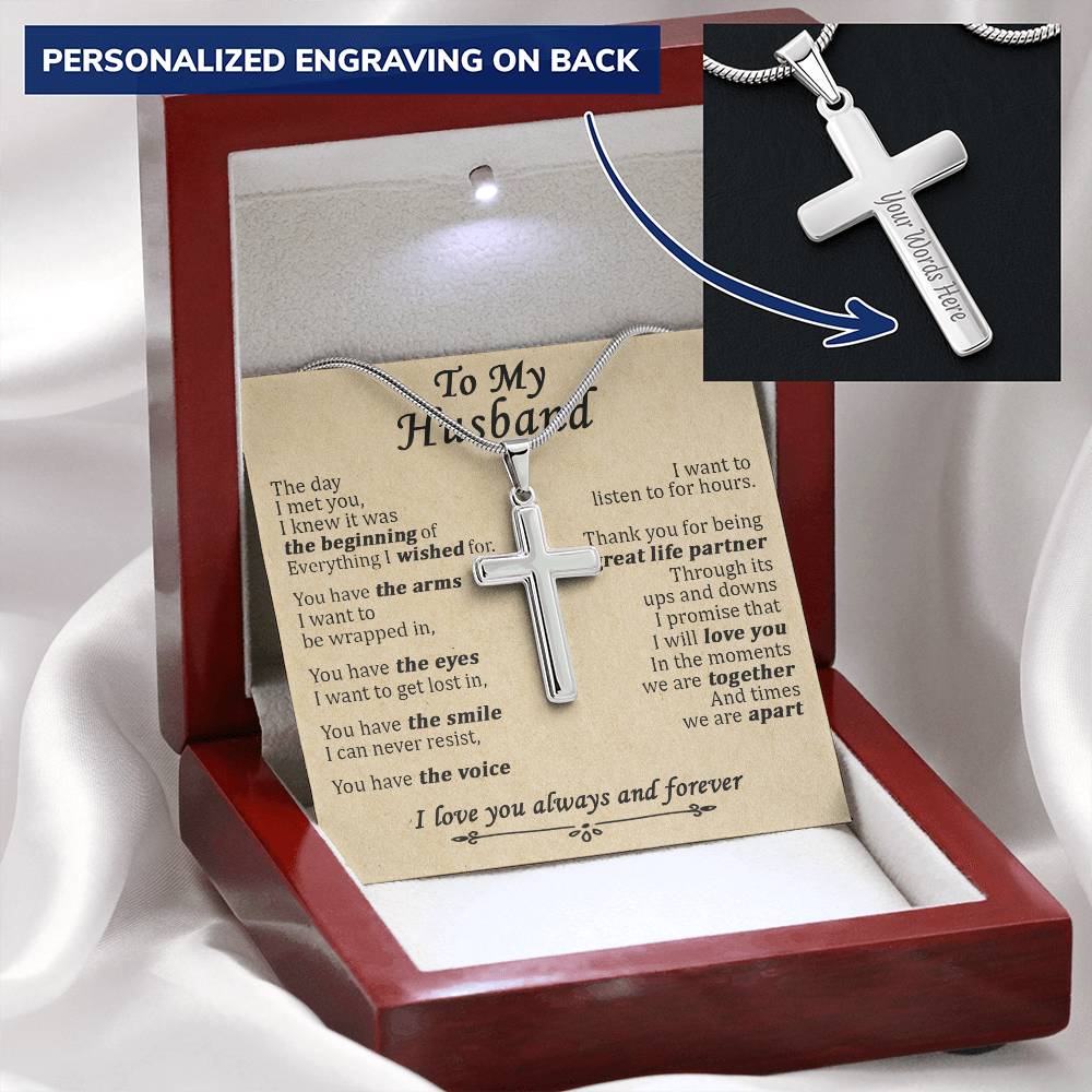 For Husband - The Beginning Of Everything - Cross Customize Engraved Cross Necklace