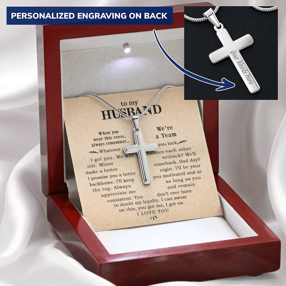 For Husband - Balance Each Other - Cross Customize Engraved Cross Necklace