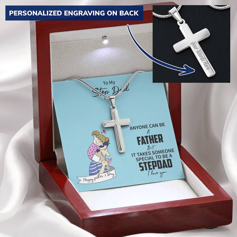 Fathers Day Gift For Step Dad Step Daughter Fathers Day Present For Step Dad Fathers Day Customize Engraved Cross Necklace