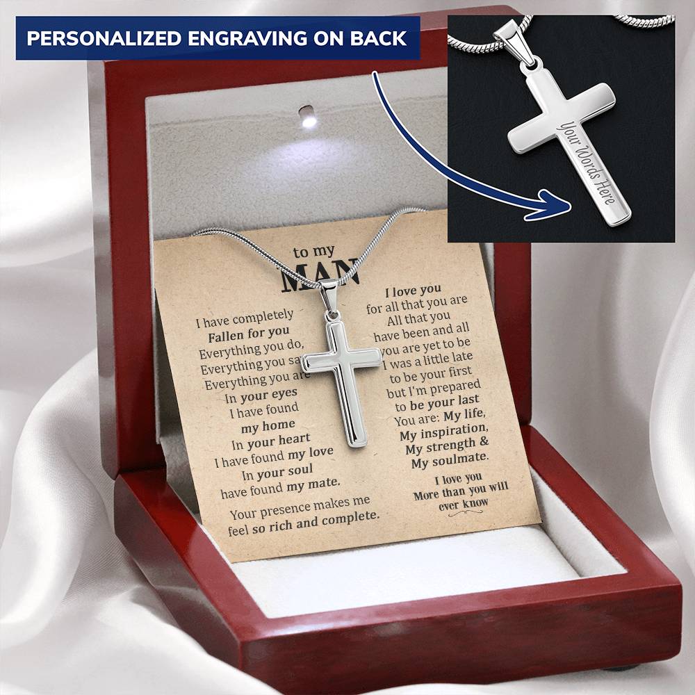 For Your Man - Fallen For You - Cross Customize Engraved Cross Necklace