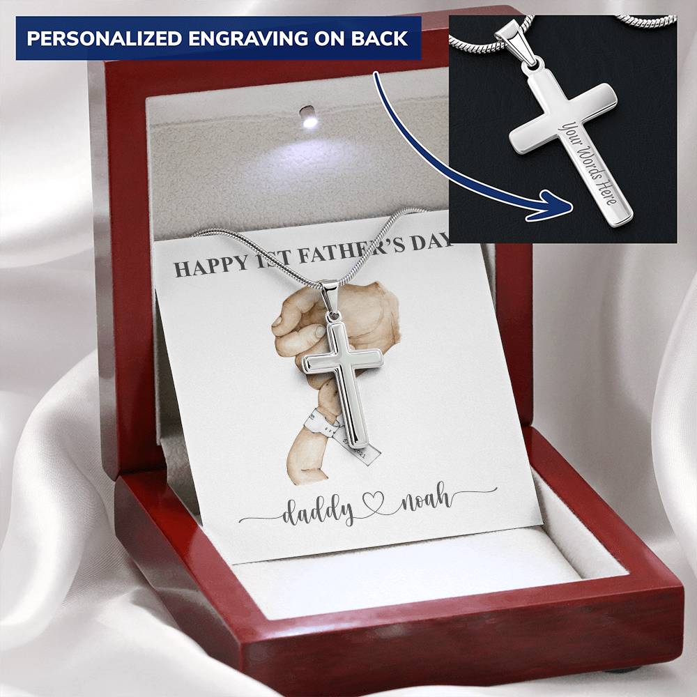 1St Father's Day Customize Engraved Cross Necklace