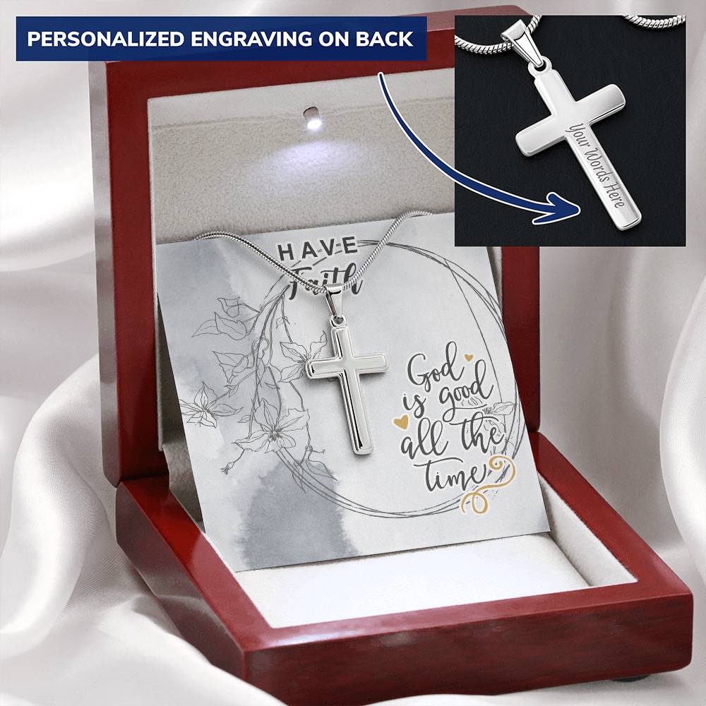 Dad To Son Gifts Cross Necklace Chain Bible Verse - God Is Good All The Time Customize Engraved Cross Necklace