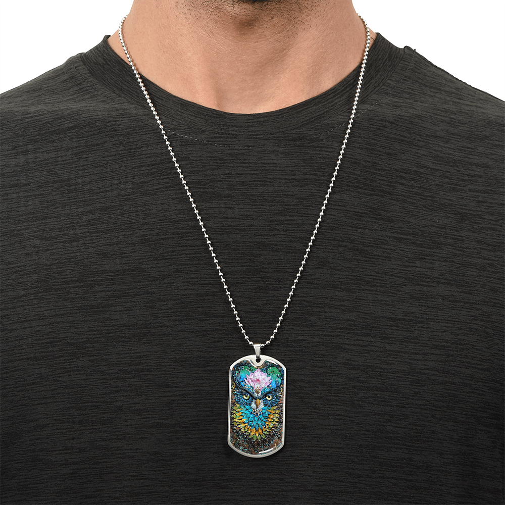Mysterious Owl Pendant Necklace - Army Tag Necklace - Army Tag Necklace, Dog Tag Necklace