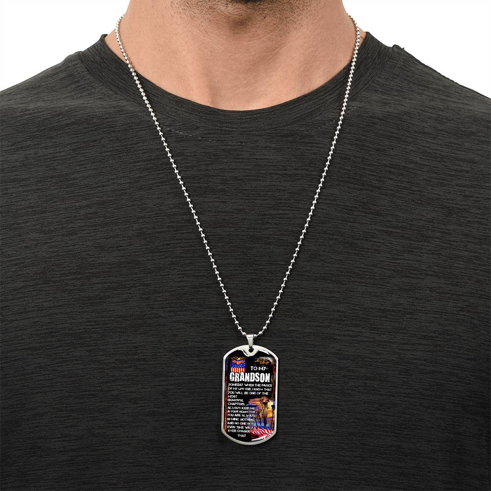 To My Grandson - Army Tag Necklace, Dog Tag Necklace