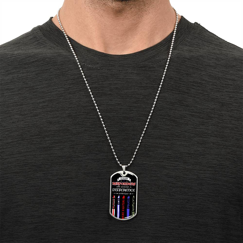 First Responders Make A Difference Dog Tag - Army Tag Necklace, Dog Tag Necklace