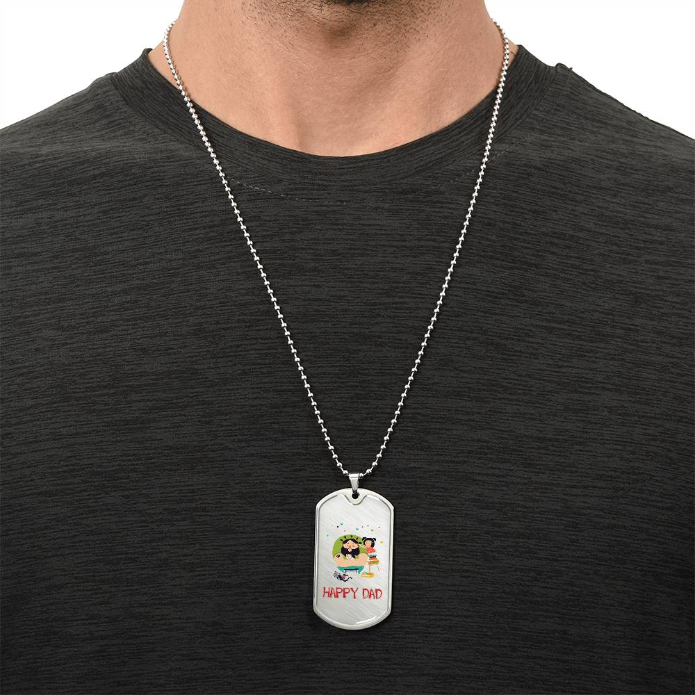 Happy Dad - Army Tag Necklace, Dog Tag Necklace