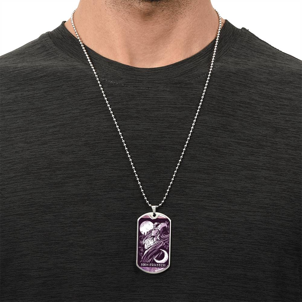 Tarot Card Necklace. Silver Or Gold. For Wiccans, Astrology, Zodiac, Spiritual, Best Friend. Boho. High Priestess Card - Army Tag Necklace, Dog Tag Necklace