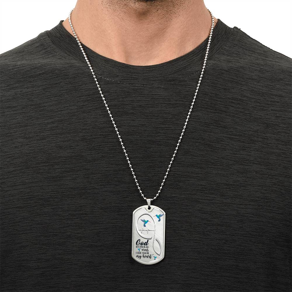 Christian, Forever In My Heart, Sympathy Gift, Grief Gift, God Has You In His Arms I Have You In My Heart, Memorial Necklace - Army Tag Necklace, Dog Tag Necklace