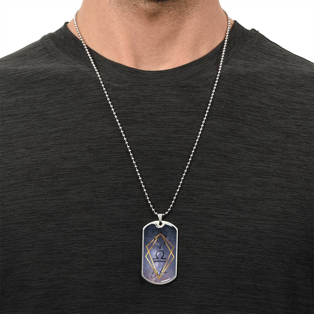 Libra Galaxy Personalized Dog Tag Necklace - Army Tag Necklace, Dog Tag Necklace