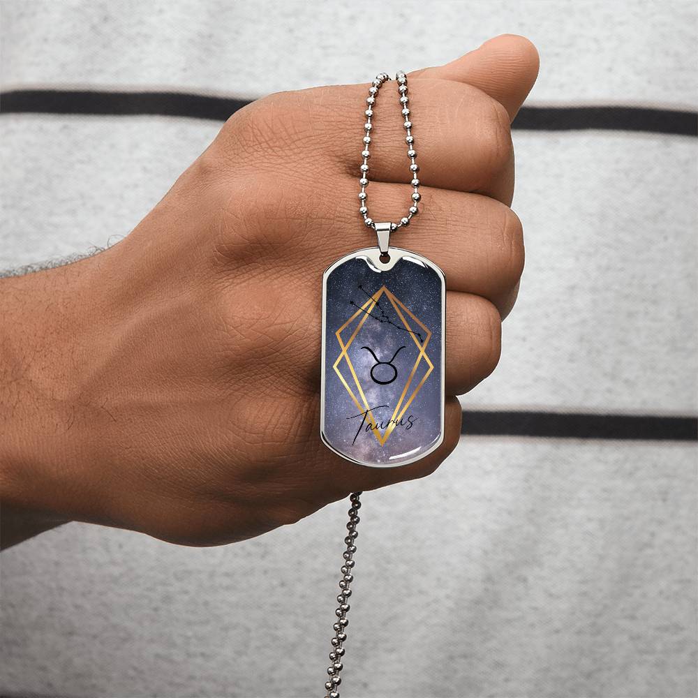 Taurus Galaxy Personalized Dog Tag Necklace - Army Tag Necklace, Dog Tag Necklace