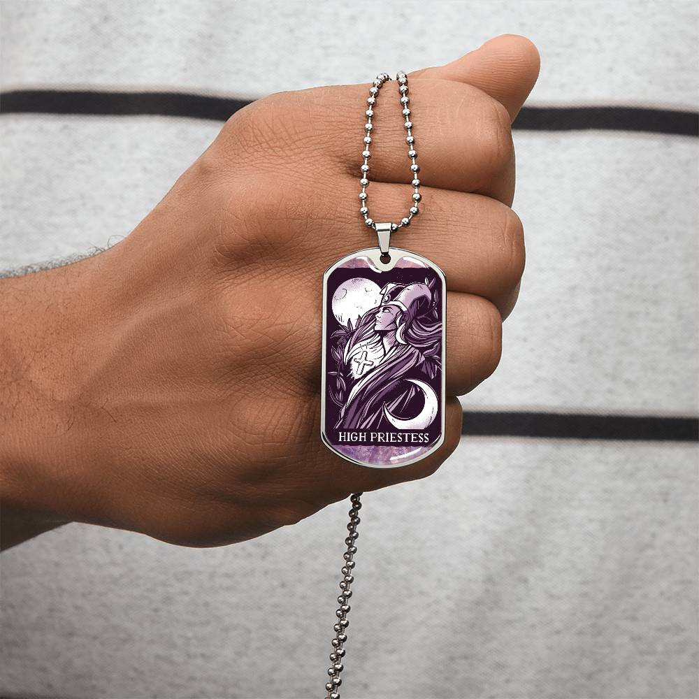 Tarot Card Necklace. Silver Or Gold. For Wiccans, Astrology, Zodiac, Spiritual, Best Friend. Boho. High Priestess Card - Army Tag Necklace, Dog Tag Necklace