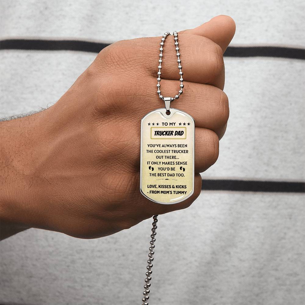 My Coolest Trucker Dad Pendant - Army Tag Necklace, Dog Tag Necklace
