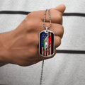 American And Police Flag Stainless Heart, Cop Necklace, Gifts For Dad, Thin Blue Line Necklace - Army Tag Necklace, Dog Tag Necklace