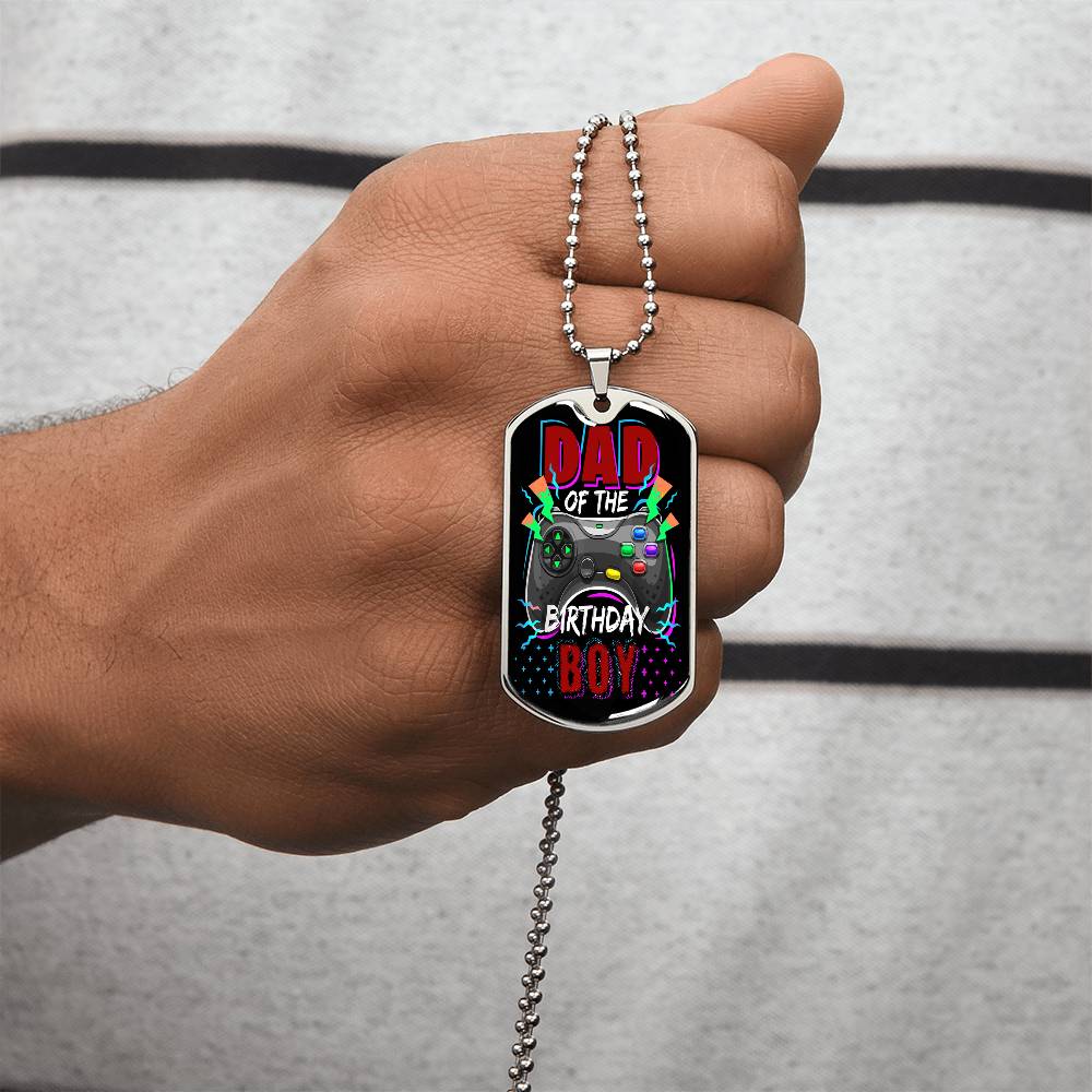 Dad Of The Birthday Boy Video Gamer Birthday Party - Army Tag Necklace, Dog Tag Necklace