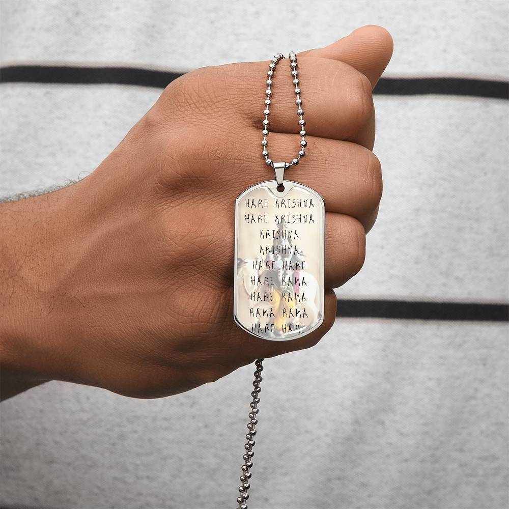 Lord Krishna Necklace - Spiritual Things - Hare Krishna Necklace - Hinduism Necklace - Krishna Matra Necklace - Beaded Necklaces - Army Tag Necklace, Dog Tag Necklace