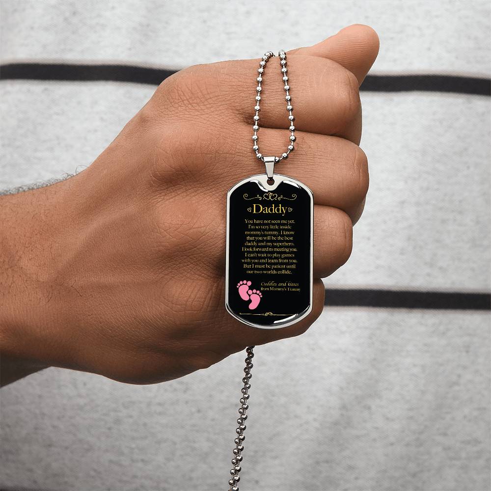 Gift For New Dad - Birthday Gift - Bump Gift - New Dad Gift From Mommy's Tummy - New Dad Gift From Wife - Daddy Gift - Army Tag Necklace, Dog Tag Necklace