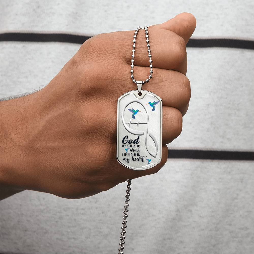 Christian, Forever In My Heart, Sympathy Gift, Grief Gift, God Has You In His Arms I Have You In My Heart, Memorial Necklace - Army Tag Necklace, Dog Tag Necklace