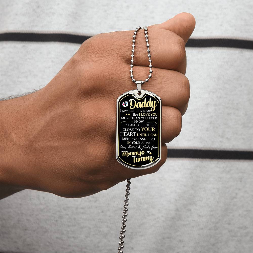 Daddy's Gift From Mommy's Tummy - Father's Day Gift - Daddy Gift From Unborn - Dog Tag Necklace For New Dad - Bump Gifts - Army Tag Necklace, Dog Tag Necklace