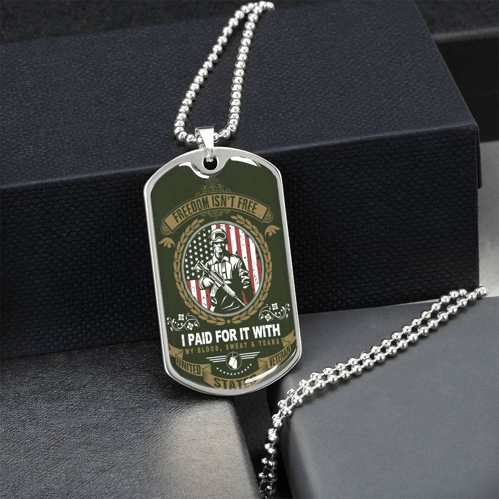 Freedom Isn't Free -Veteran Dog Tag Necklace - Army Tag Necklace, Dog Tag Necklace