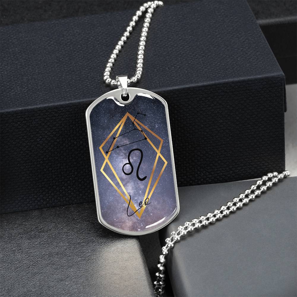 Leo Galaxy Dog Personalized Tag Necklace - Army Tag Necklace, Dog Tag Necklace