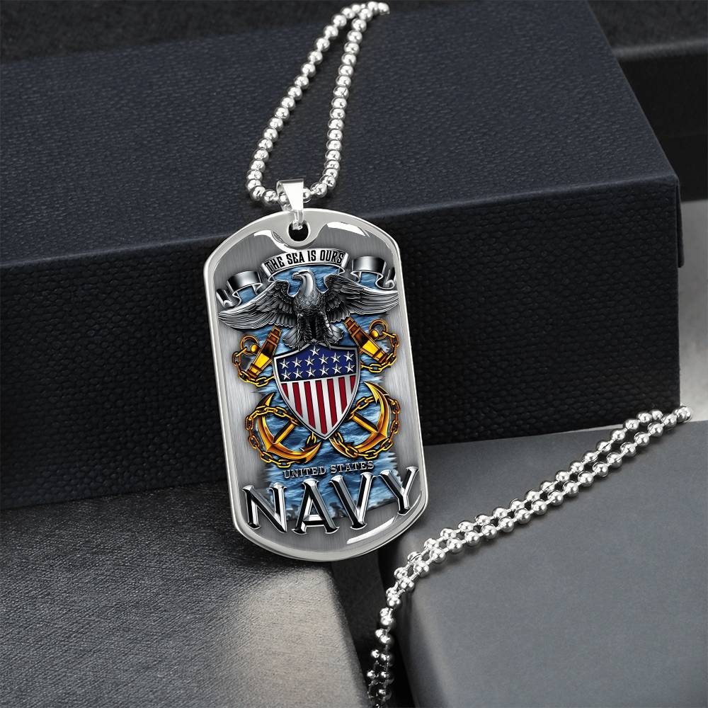 The Sea Is Ours Dog Tag With Military Ball Chain - Army Tag Necklace, Dog Tag Necklace