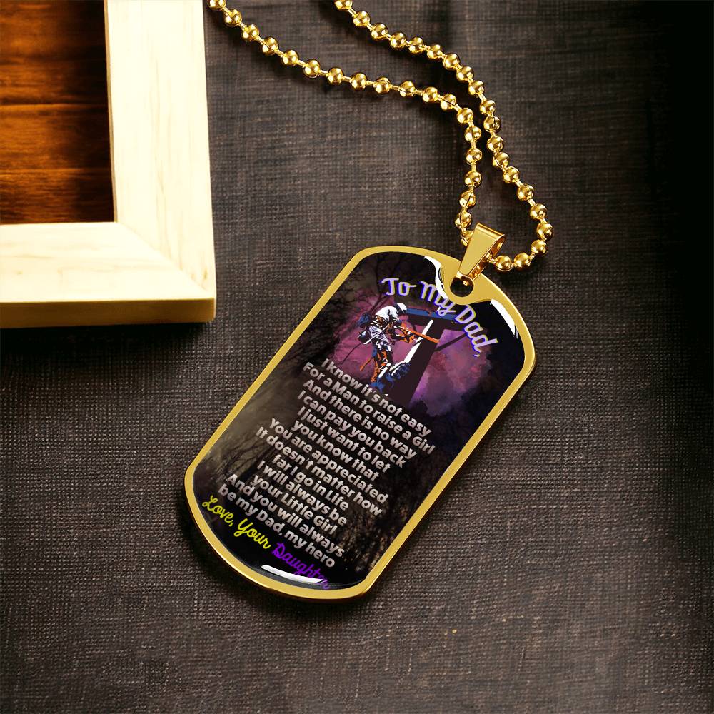 Lineman Dad - Premium Dog Tag From Daughter - Army Tag Necklace, Dog Tag Necklace